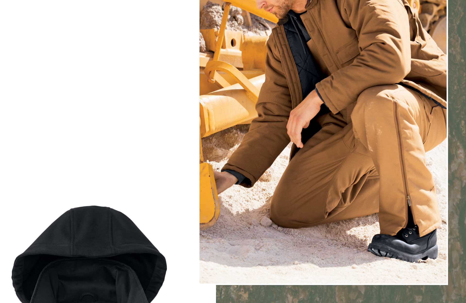 Man wearing steelguard jacket standing next to a bulldozer
